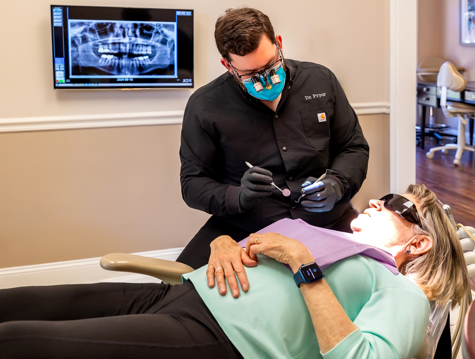 Dr. Pryor during in-office teeth whitening in Winston Salem, NC